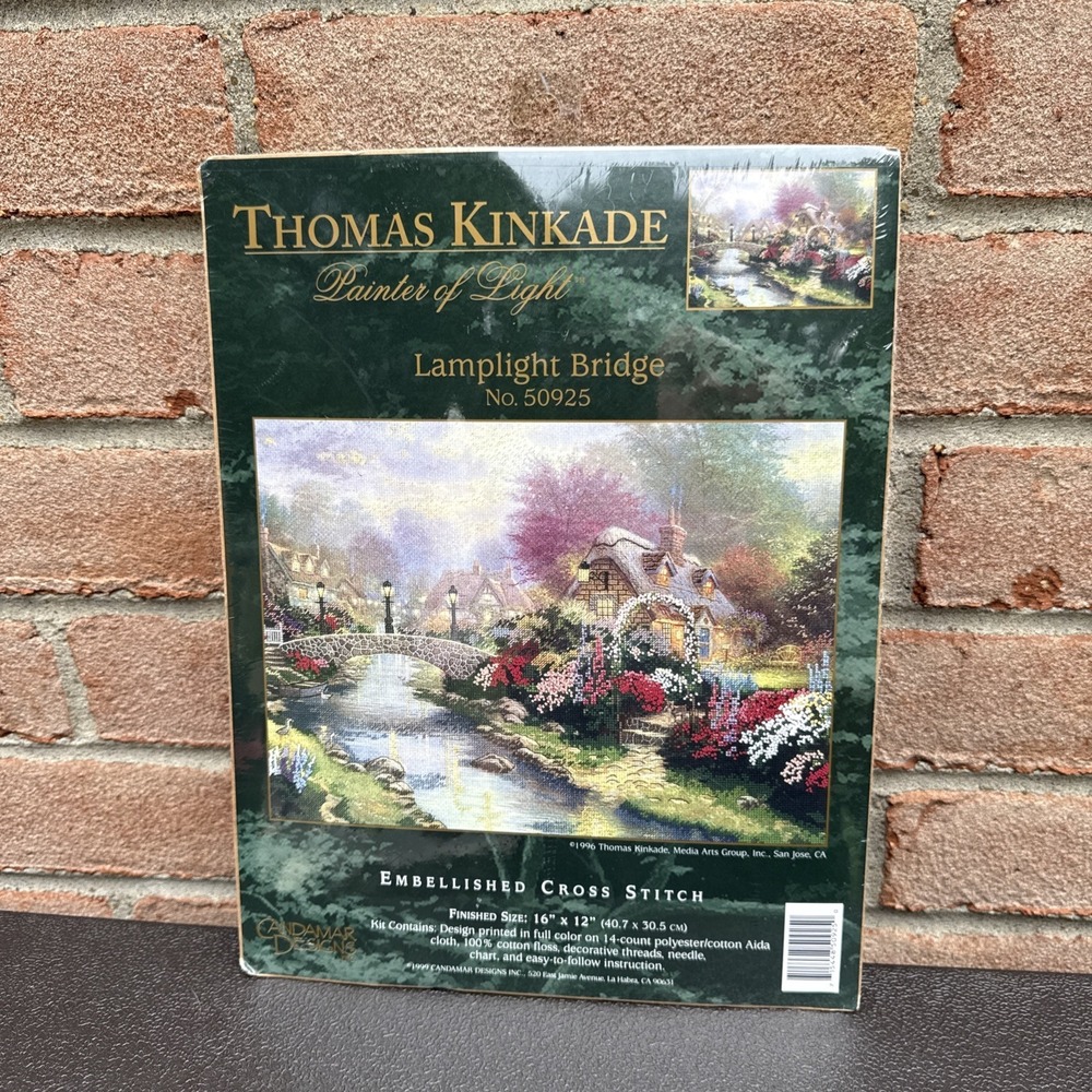 Thomas Kinkade LAMPLIGHT BRIDGE Cross Stitch Kit Candamar Designs Opened 50925